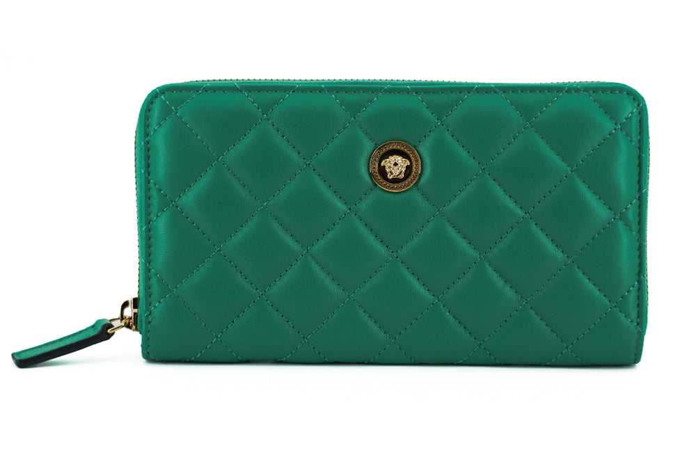 Cartera elegante de piel acolchada con cremallera de Versace