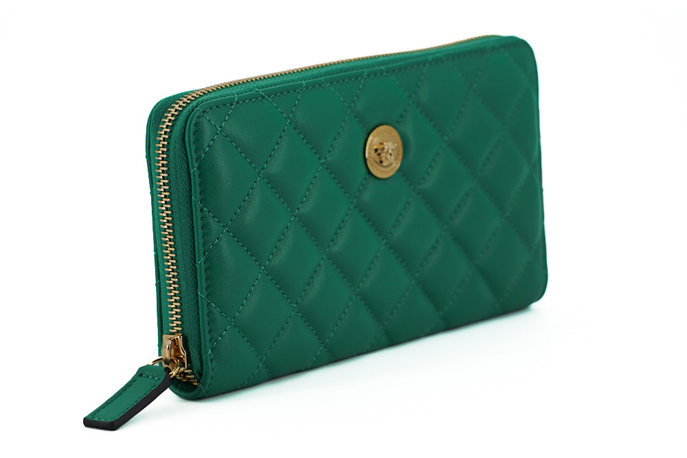 Cartera elegante de piel acolchada con cremallera de Versace