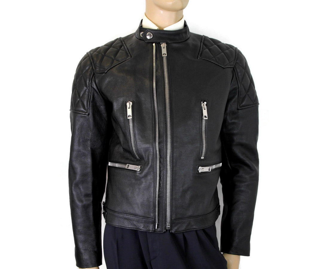 Veste motard matelassée en cuir noir Burberry pour homme