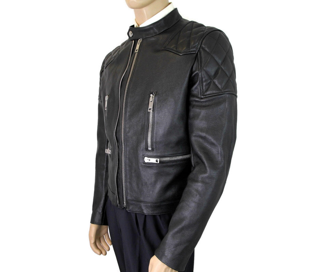 Chaqueta de motociclista acolchada con rombos de cuero negro de Burberry para hombre