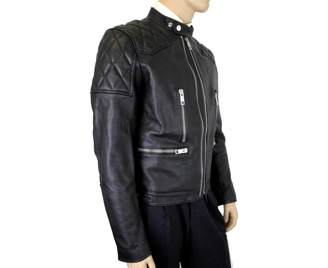 Veste motard matelassée en cuir noir Burberry pour homme