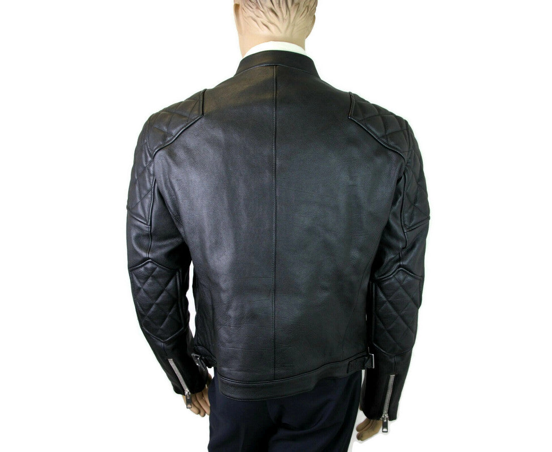 Chaqueta de motociclista acolchada con rombos de cuero negro de Burberry para hombre