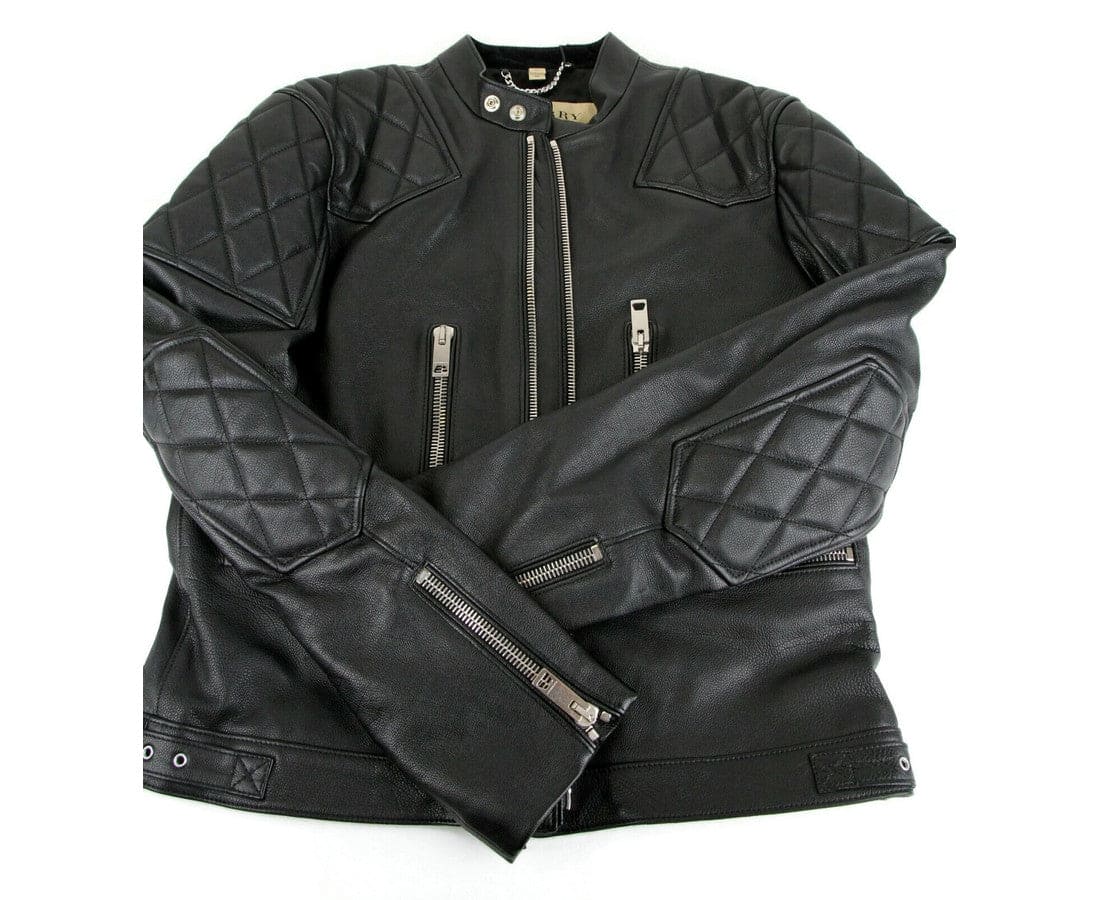 Veste motard matelassée en cuir noir Burberry pour homme