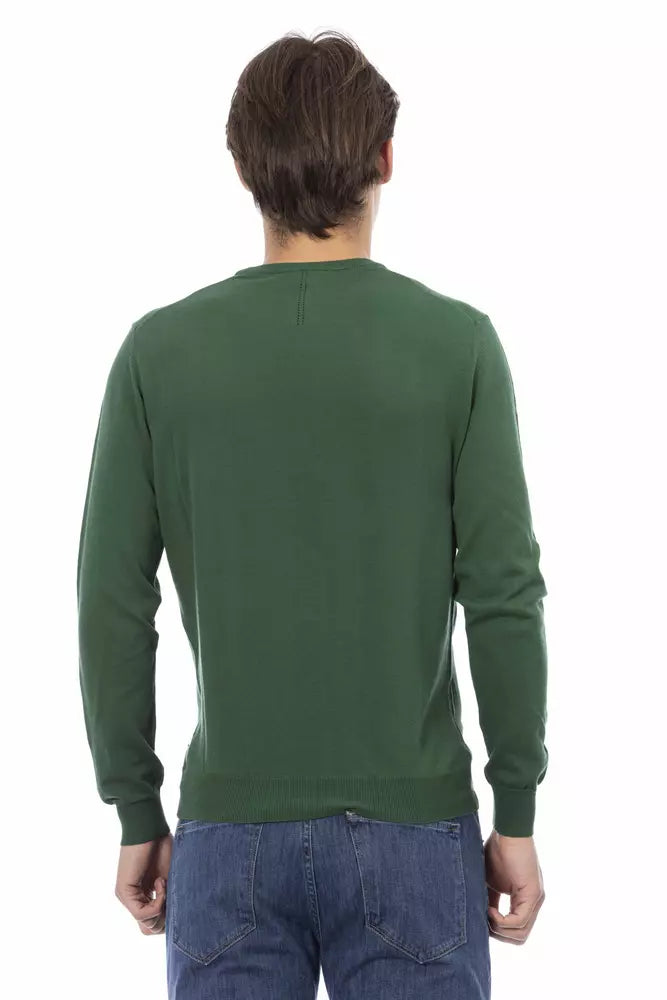 Jersey elegante de cuello redondo de algodón verde Baldinini Trend