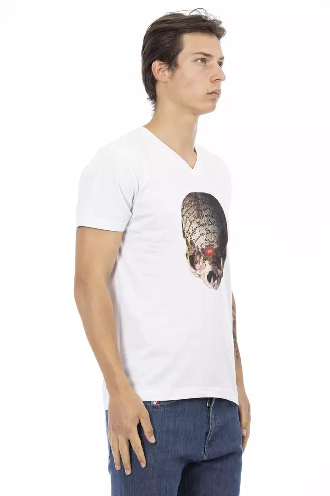 T-shirt blanc élégant à col en V avec imprimé élégant Trussardi Action