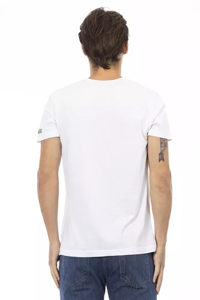 T-shirt blanc élégant à col en V avec imprimé élégant Trussardi Action