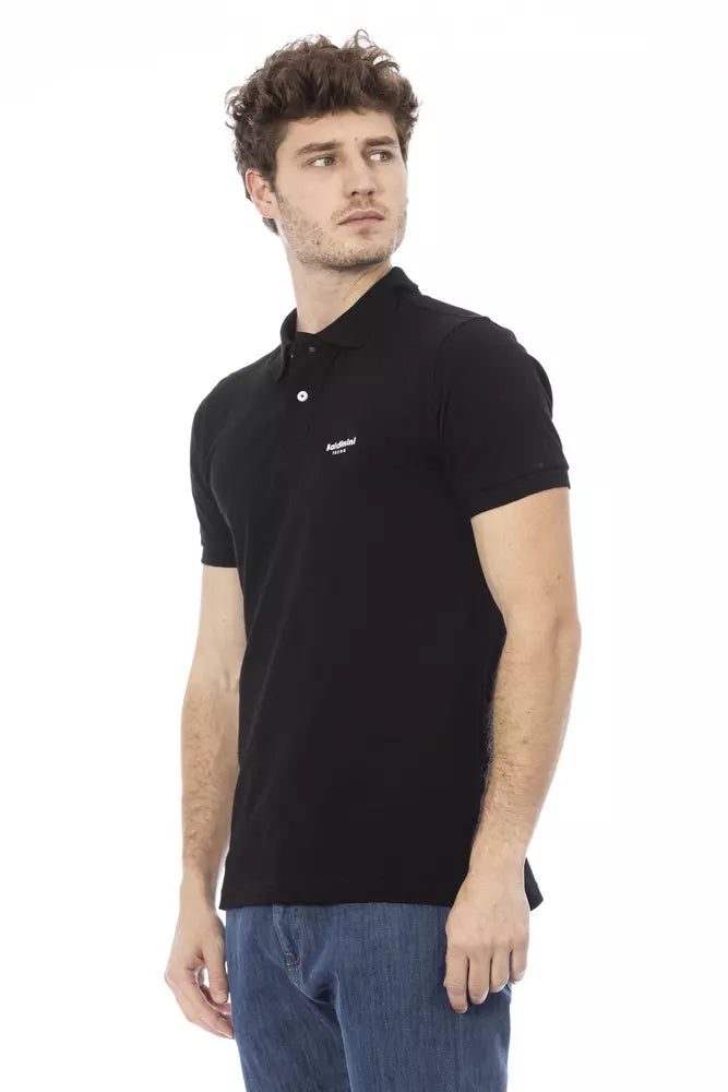 Polo elegante de algodón negro con bordado en el frente Baldinini Trend