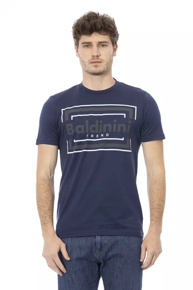 Camiseta de algodón azul Baldinini Trend Chic con estampado frontal