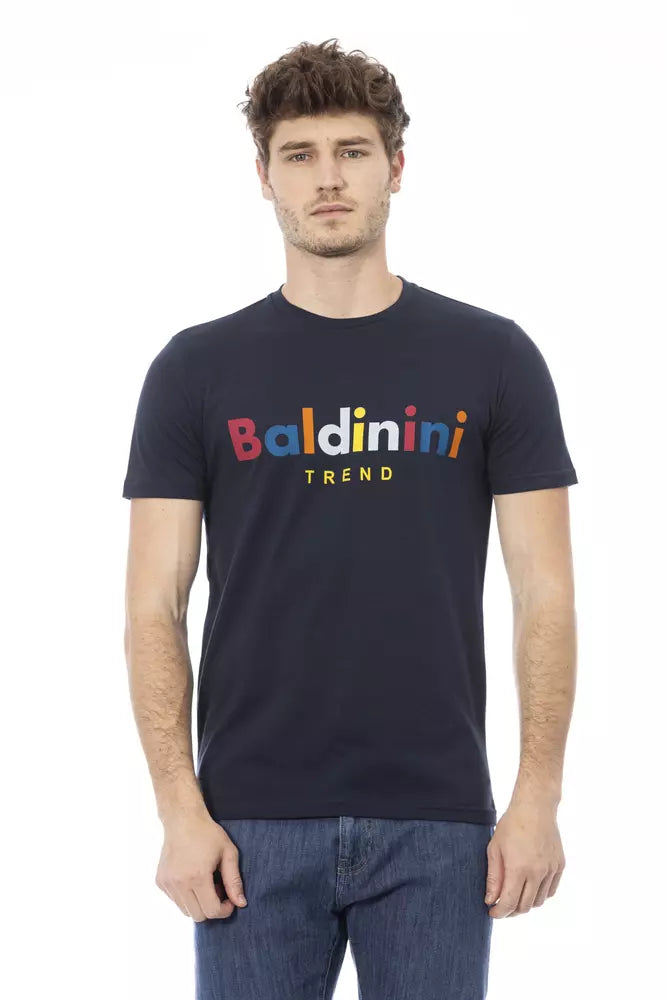 Camiseta de algodón azul Baldinini Trend Chic con estampado frontal