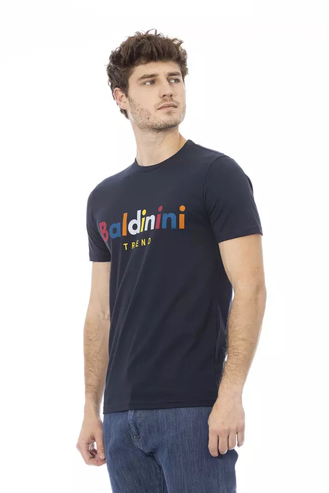 Camiseta de algodón azul Baldinini Trend Chic con estampado frontal