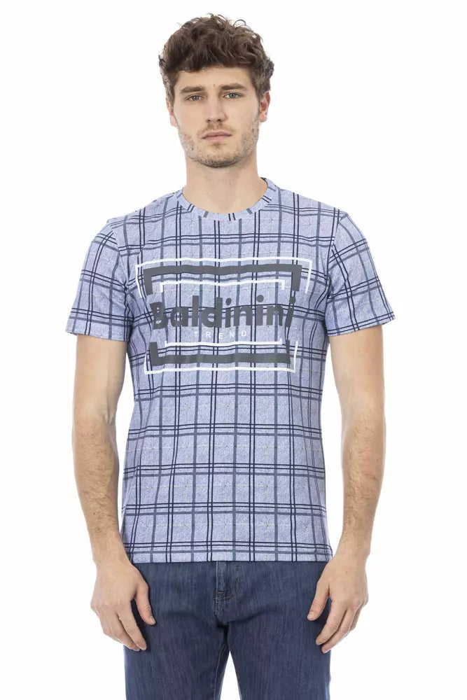 Camiseta de algodón azul claro con estampado frontal Baldinini Trend