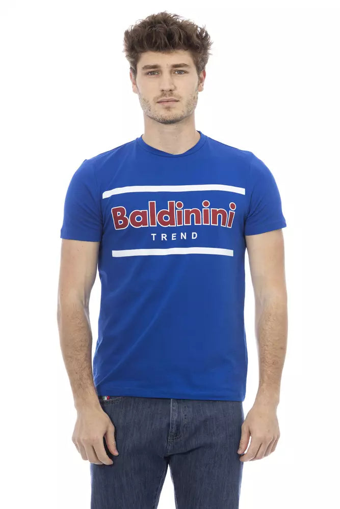 Camiseta de algodón azul Baldinini Trend Chic con estampado frontal