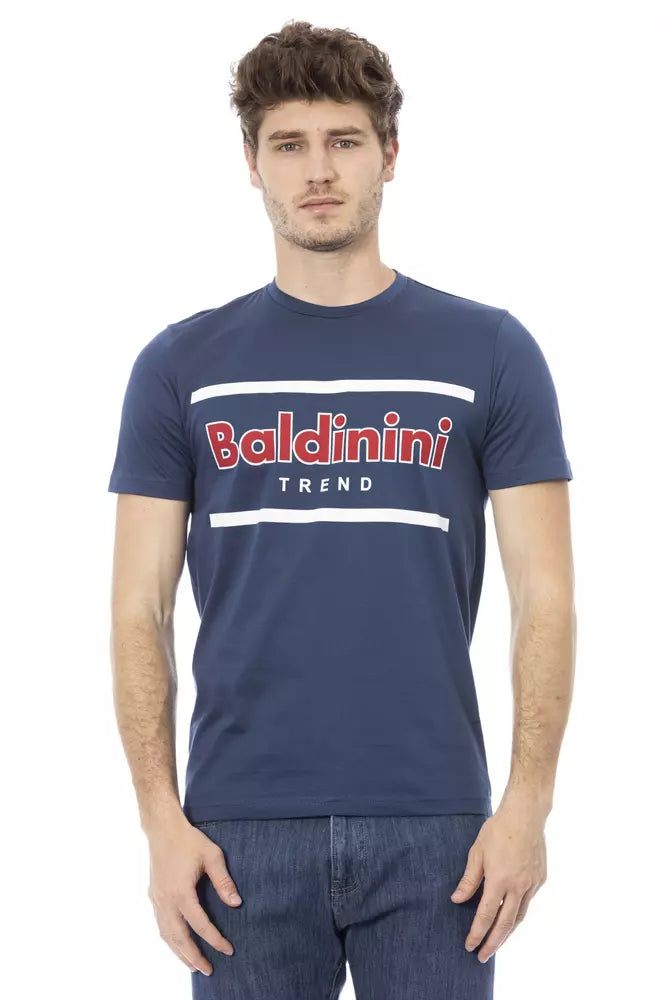 Camiseta de algodón azul Baldinini Trend Elevated con estampado frontal exclusivo