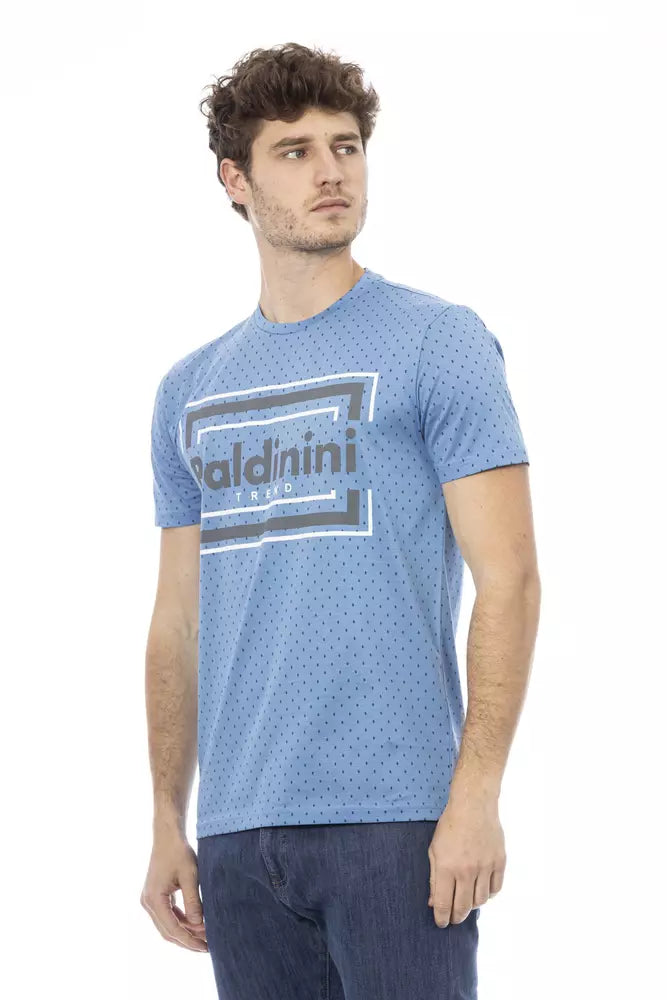 T-shirt en coton bleu clair Baldinini Trend Chic avec imprimé sur le devant