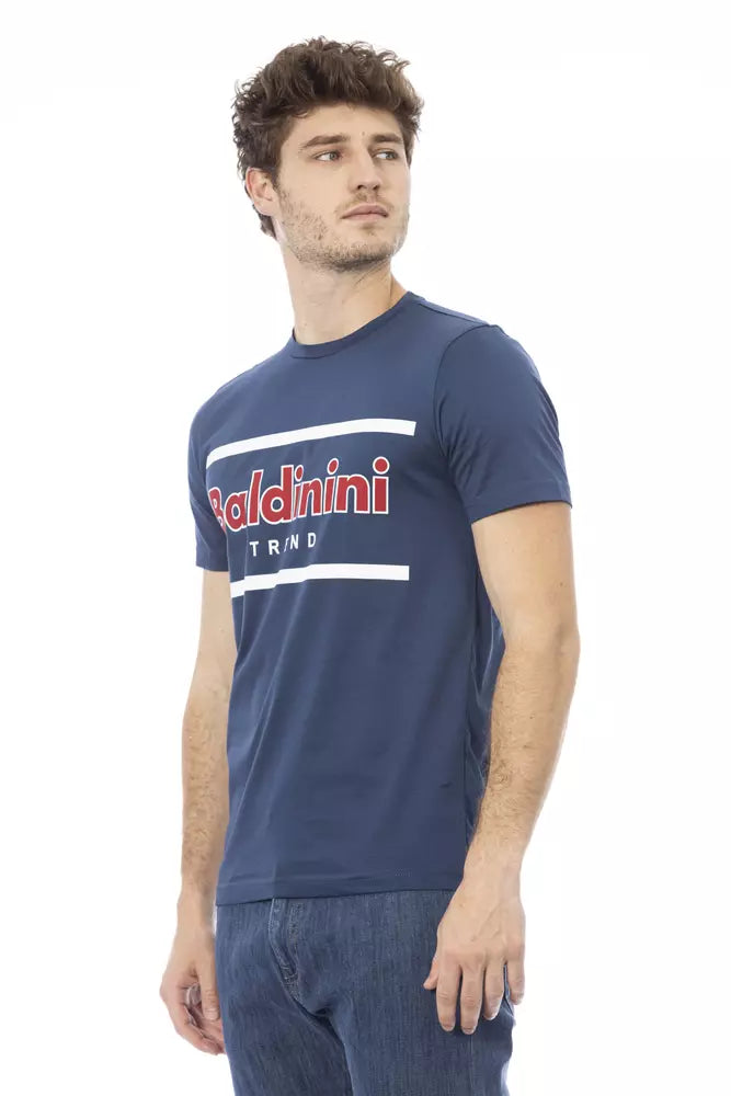 Camiseta de algodón azul Baldinini Trend Elevated con estampado frontal exclusivo