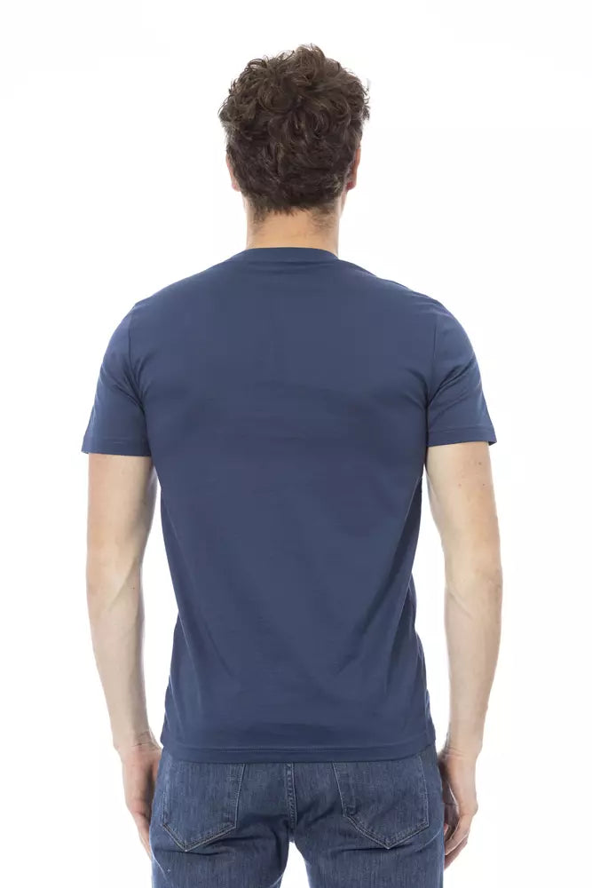 Camiseta de algodón azul Baldinini Trend Elevated con estampado frontal exclusivo