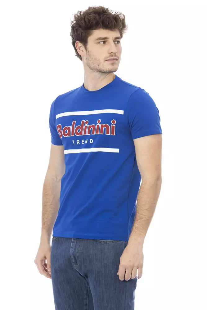 Camiseta de algodón azul Baldinini Trend Chic con estampado frontal