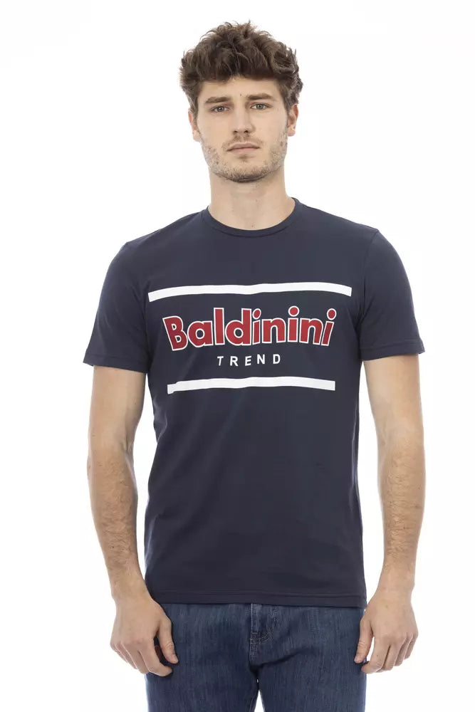 Camiseta elegante de cuello redondo azul con estampado frontal de Baldinini Trend