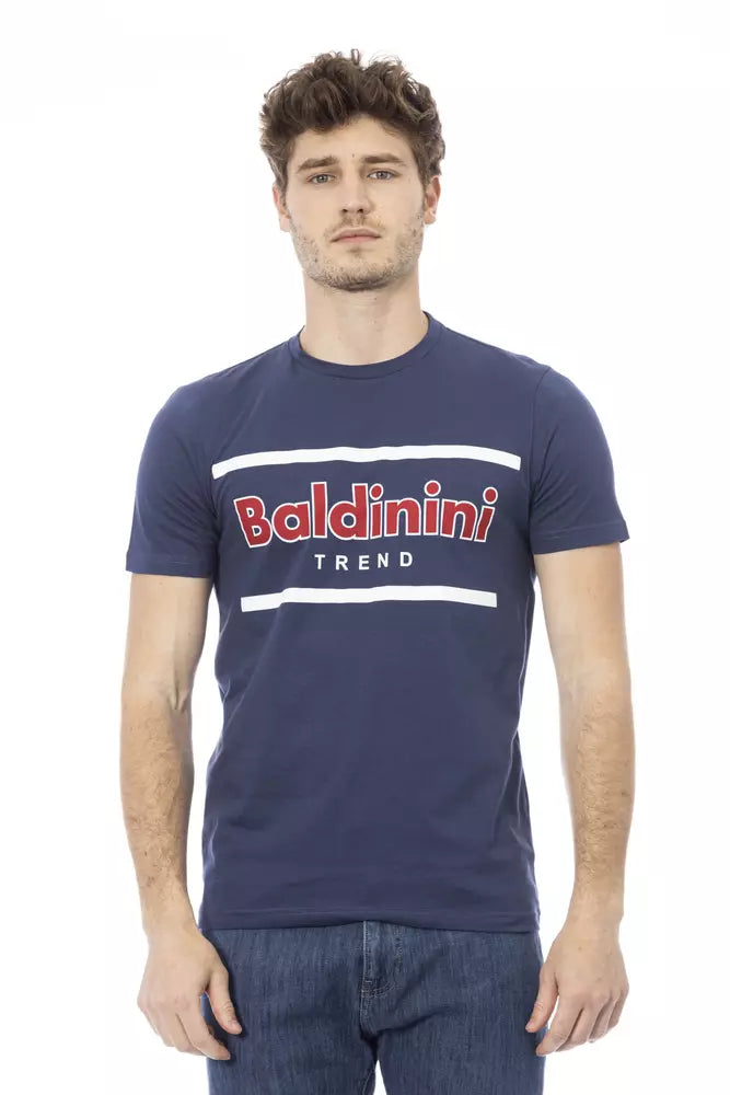 Camiseta de algodón azul Baldinini Trend Chic con estampado frontal