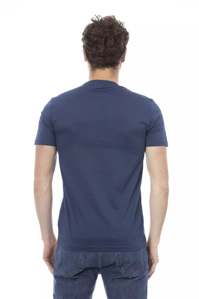 Camiseta elegante de algodón azul con estampado elegante en el frente de Baldinini Trend