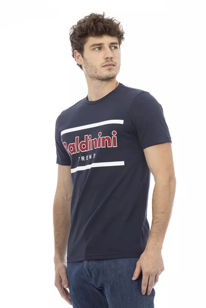 T-shirt bleu élégant à col rond avec imprimé sur le devant de Baldinini Trend