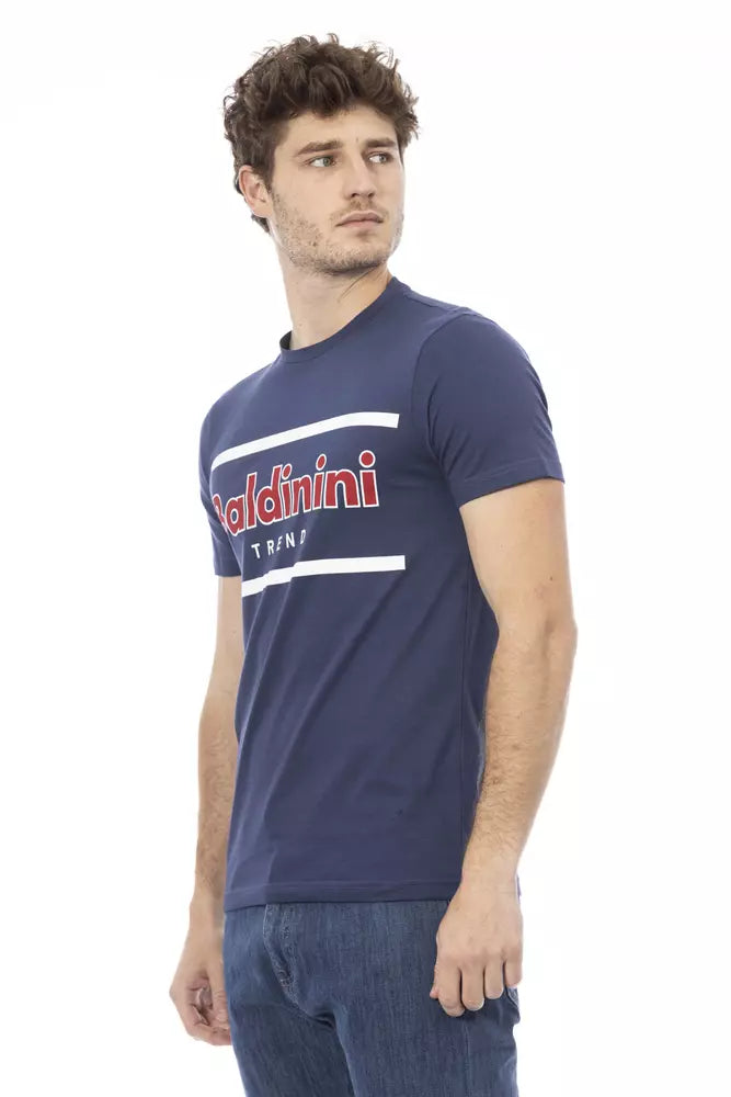 Camiseta de algodón azul Baldinini Trend Chic con estampado frontal