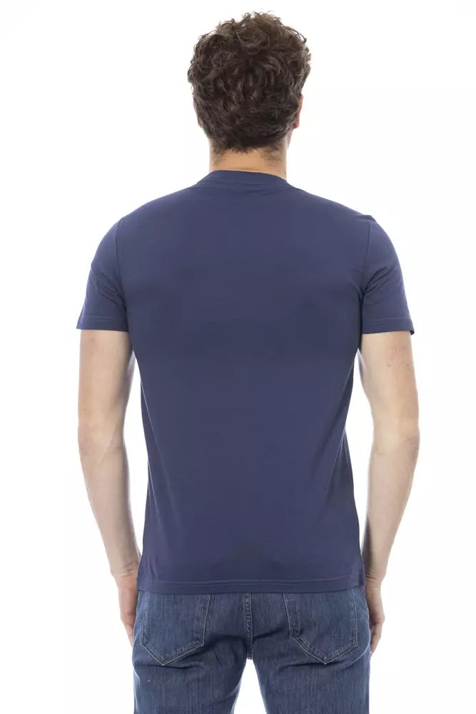 Camiseta de algodón azul Baldinini Trend Chic con estampado frontal