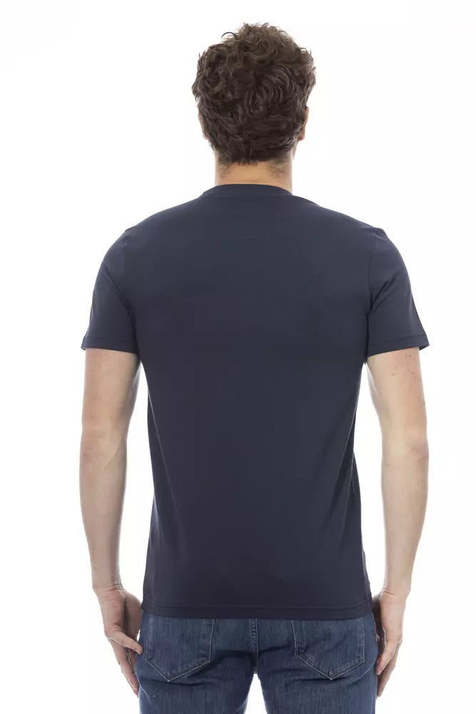 T-shirt bleu élégant à col rond avec imprimé sur le devant de Baldinini Trend