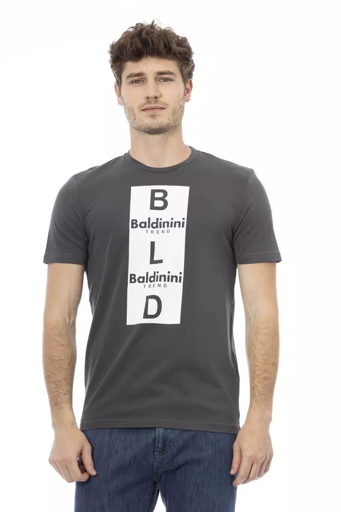 Camiseta de algodón gris elegante Baldinini Trend con estampado frontal exclusivo