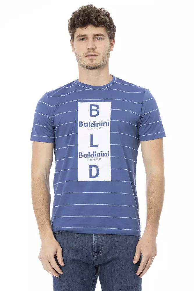 Camiseta de algodón azul Baldinini Trend Chic con estampado frontal