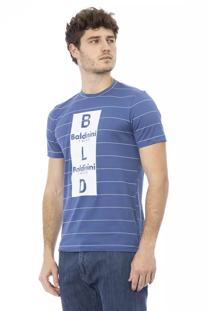 Camiseta de algodón azul Baldinini Trend Chic con estampado frontal