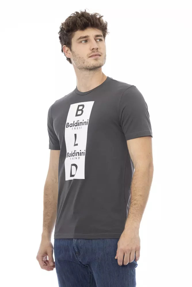 Camiseta de algodón gris elegante Baldinini Trend con estampado frontal exclusivo