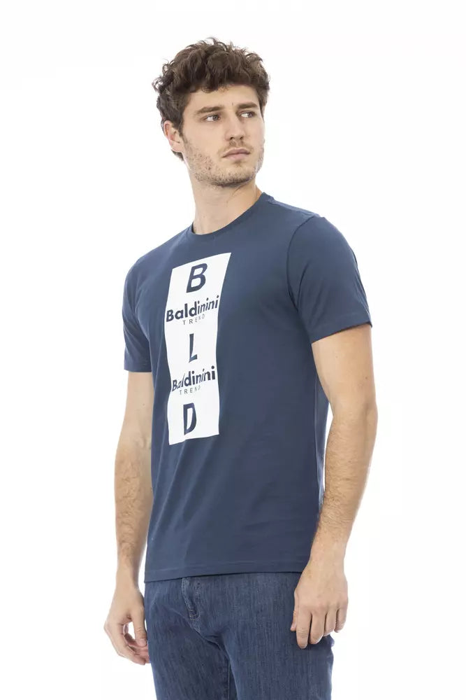 Camiseta elegante de manga corta de algodón azul Baldinini Trend