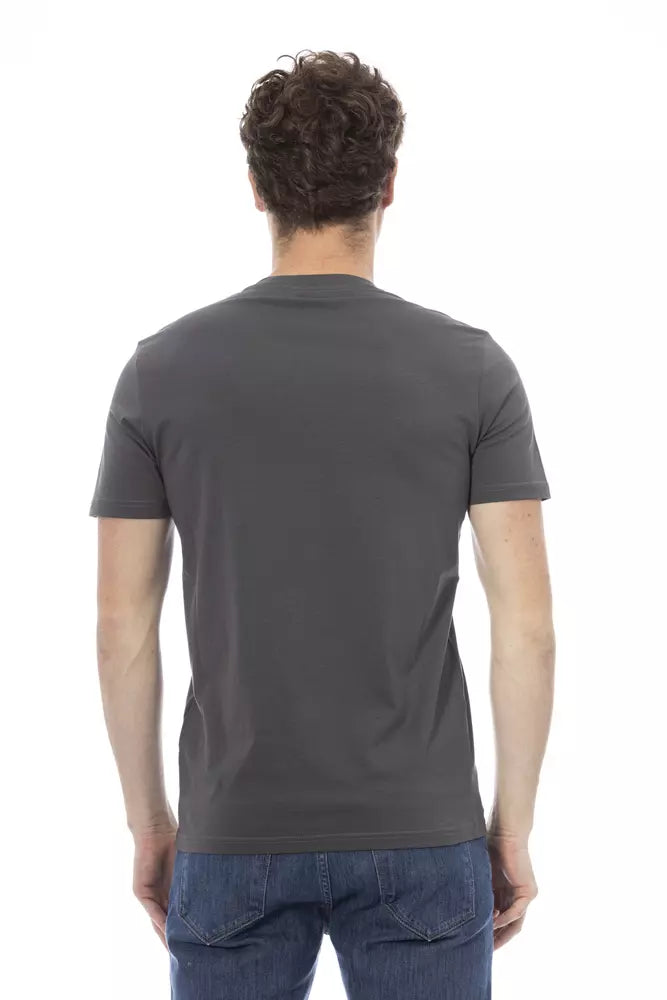 Camiseta de algodón gris elegante Baldinini Trend con estampado frontal exclusivo