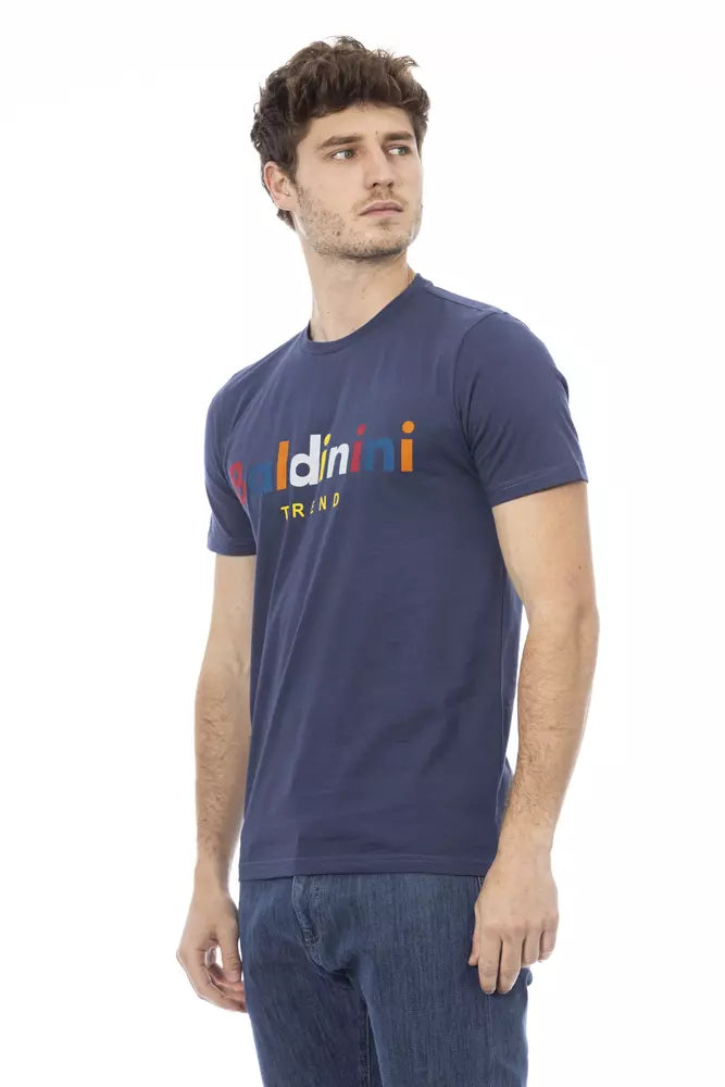 Camiseta elegante de algodón azul con estampado elegante en el frente de Baldinini Trend