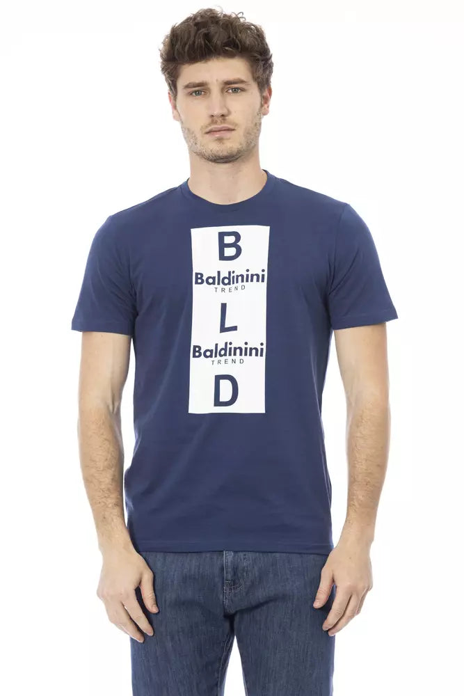 Camiseta de algodón azul Baldinini Trend Chic con estampado frontal