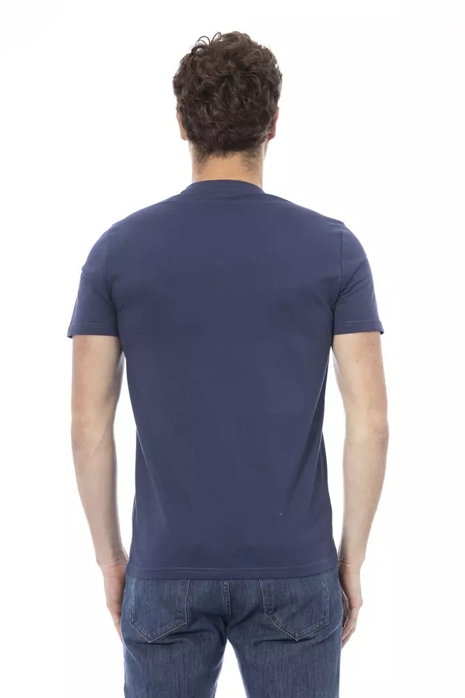 Camiseta elegante de algodón azul con estampado elegante en el frente de Baldinini Trend