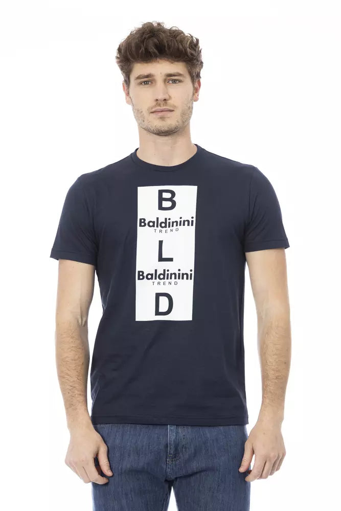 T-shirt en coton bleu élégant Baldinini Trend avec imprimé sur le devant