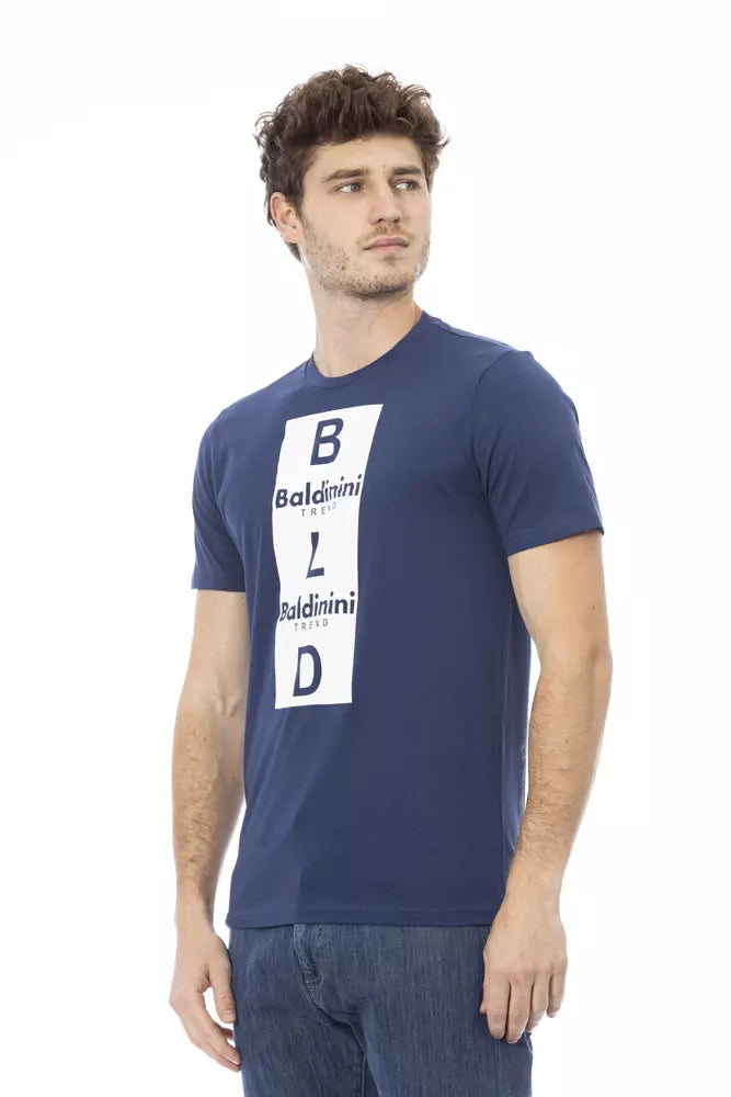 Camiseta de algodón azul Baldinini Trend Chic con estampado frontal