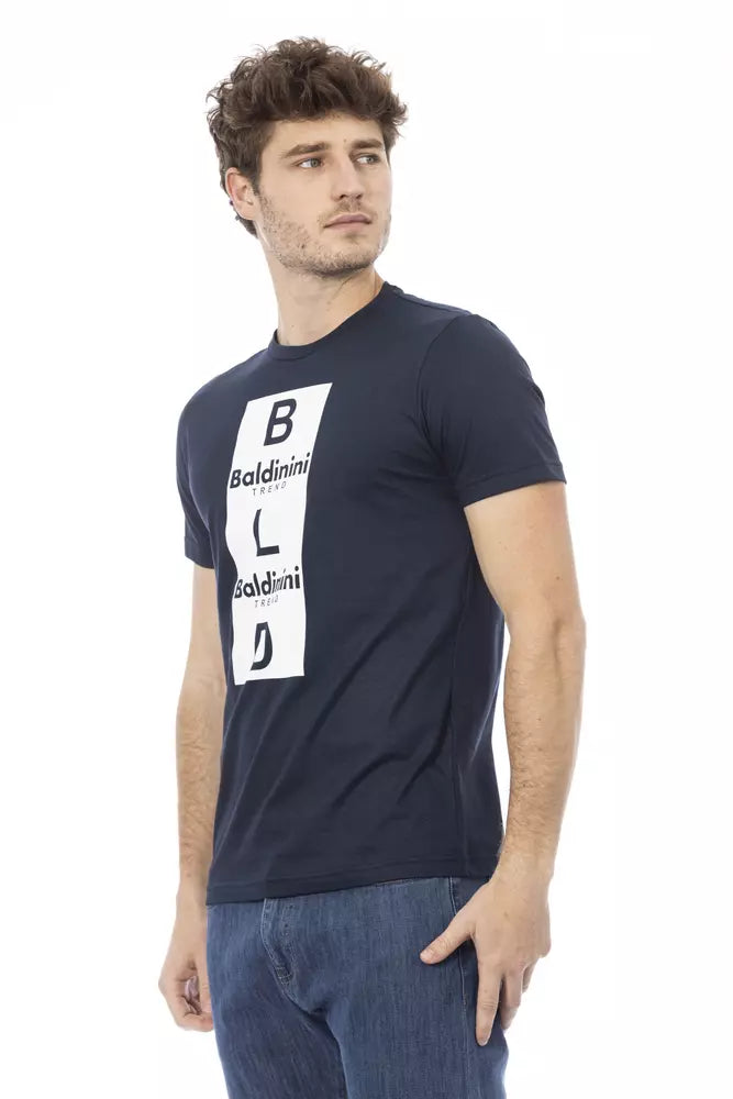 Camiseta elegante de algodón azul con estampado frontal Baldinini Trend