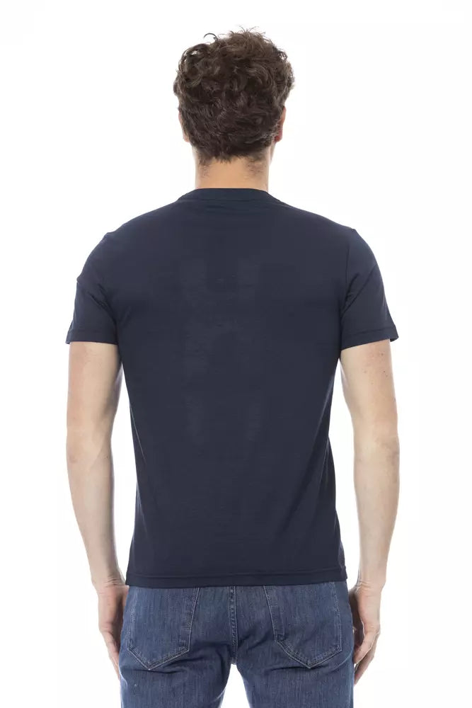 Camiseta elegante de algodón azul con estampado frontal Baldinini Trend