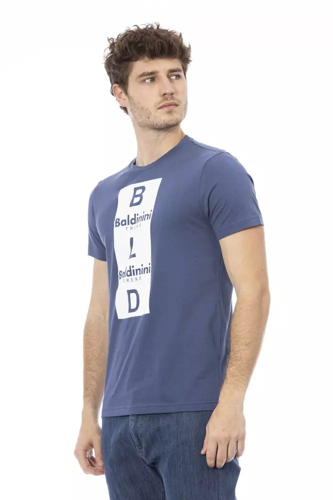 Camiseta de algodón azul Baldinini Trend Chic con estampado frontal