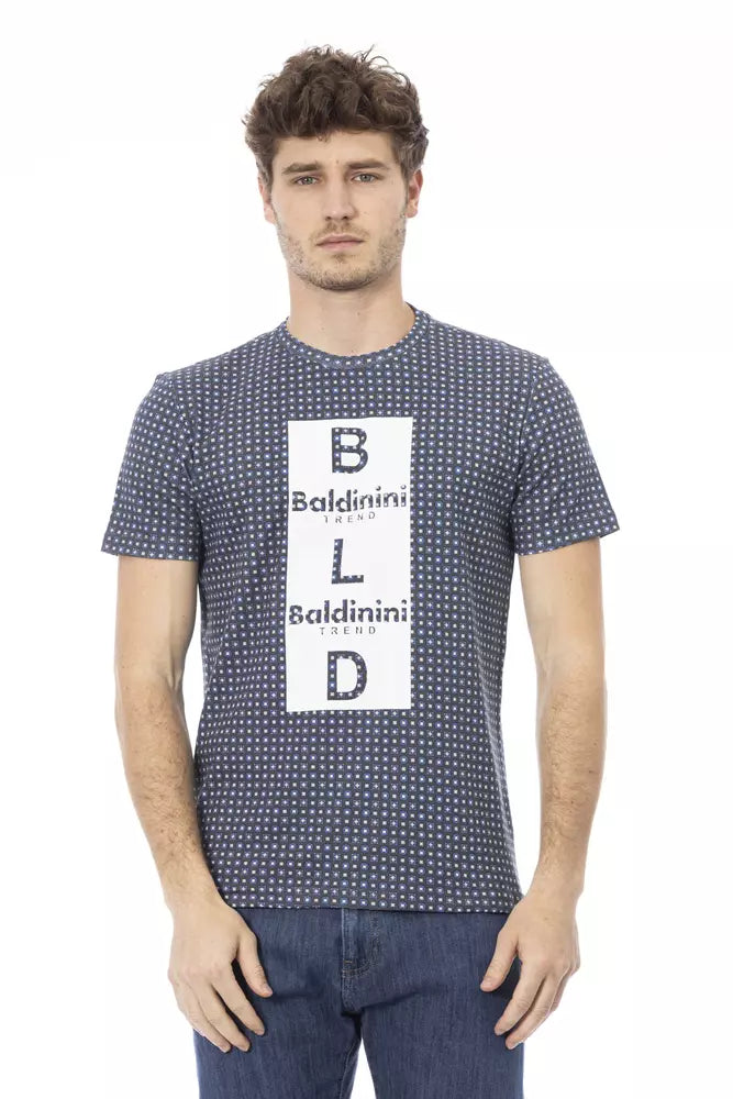 Camiseta de algodón gris Baldinini Trend Chic con estampado llamativo en el frente