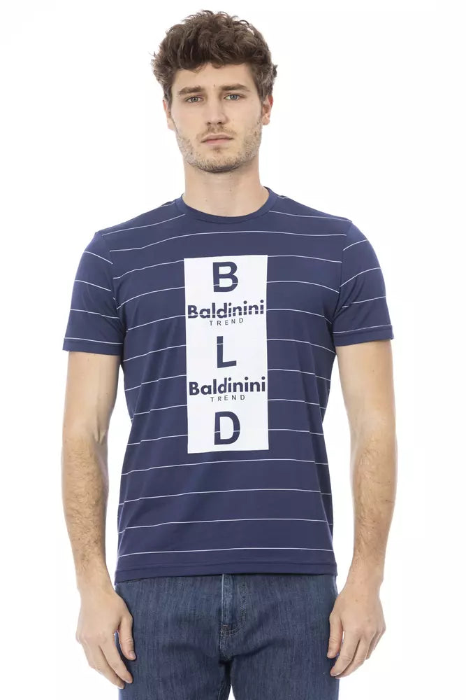 Camiseta de algodón azul Baldinini Trend Chic con estampado frontal