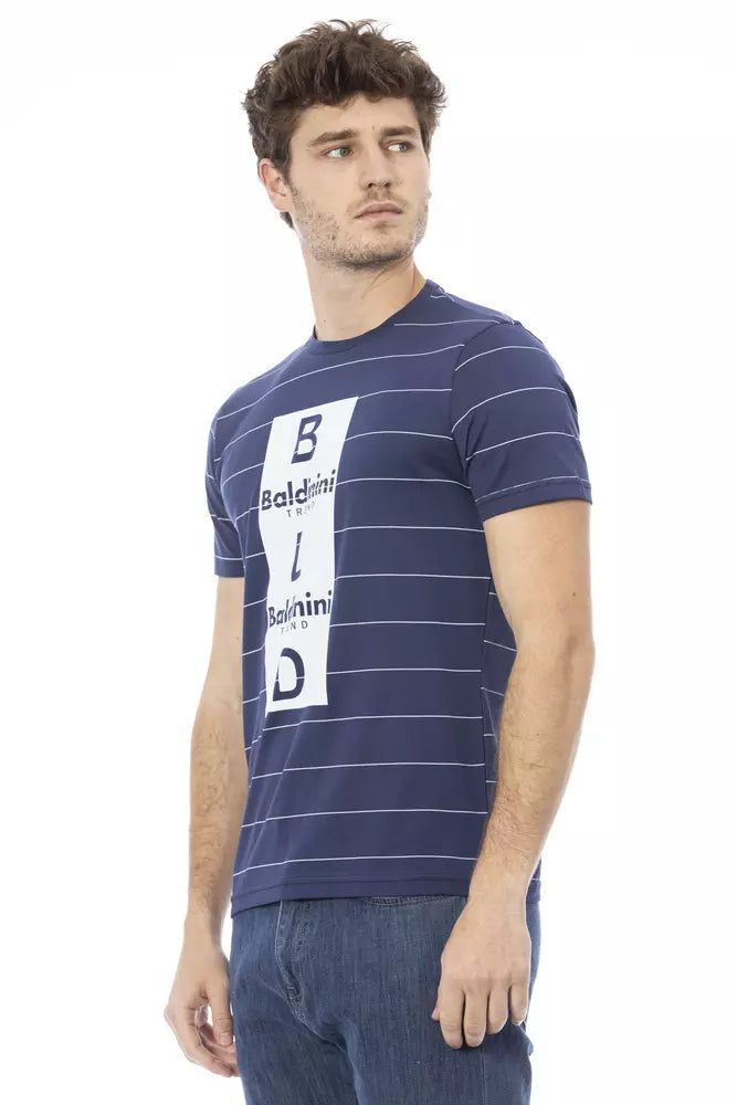 Camiseta de algodón azul Baldinini Trend Chic con estampado frontal