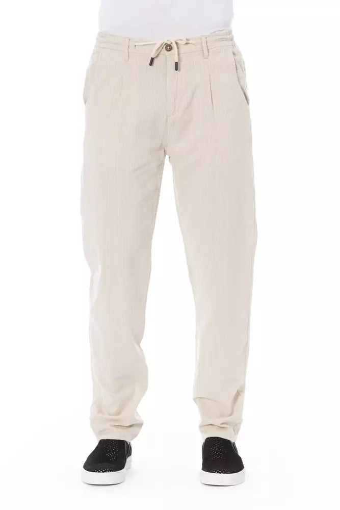 Pantalon chino en coton beige Baldinini Trend Chic avec cordon de serrage