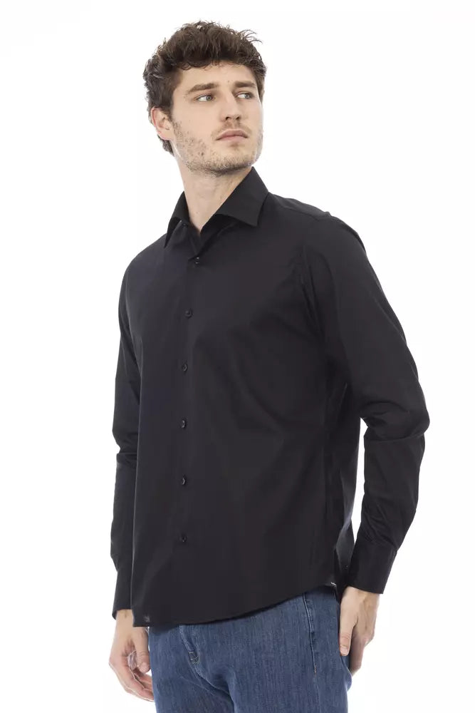 Chemise noire élégante à col italien Baldinini Trend