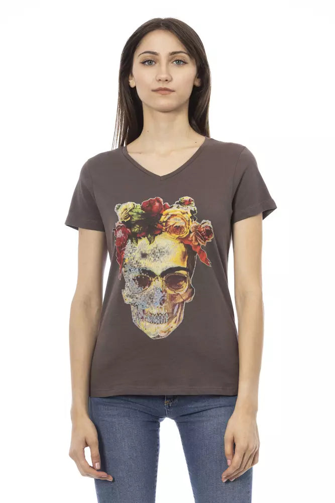 Camiseta Trussardi Action Chic con cuello en V y estampado elegante en la parte delantera