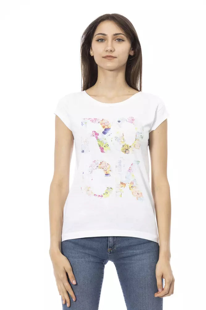 Camiseta blanca Trussardi Action Chic con detalle de estampado en el frente