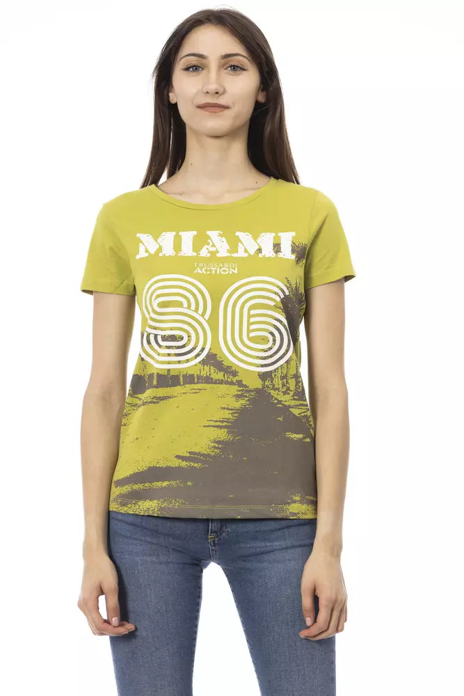 Camiseta de manga corta verde Trussardi Action Chic con estampado frontal